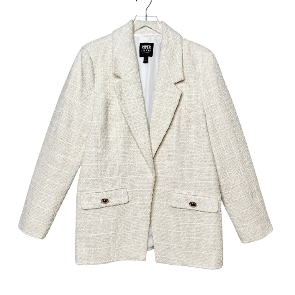 River Island ivory Bucle Double Breasted Open Women’s Lady Blazer Sz 12